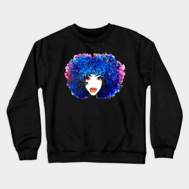 Afro Blue Women Natural Curly Hair Crewneck Sweatshirt by EllenDaisyShop